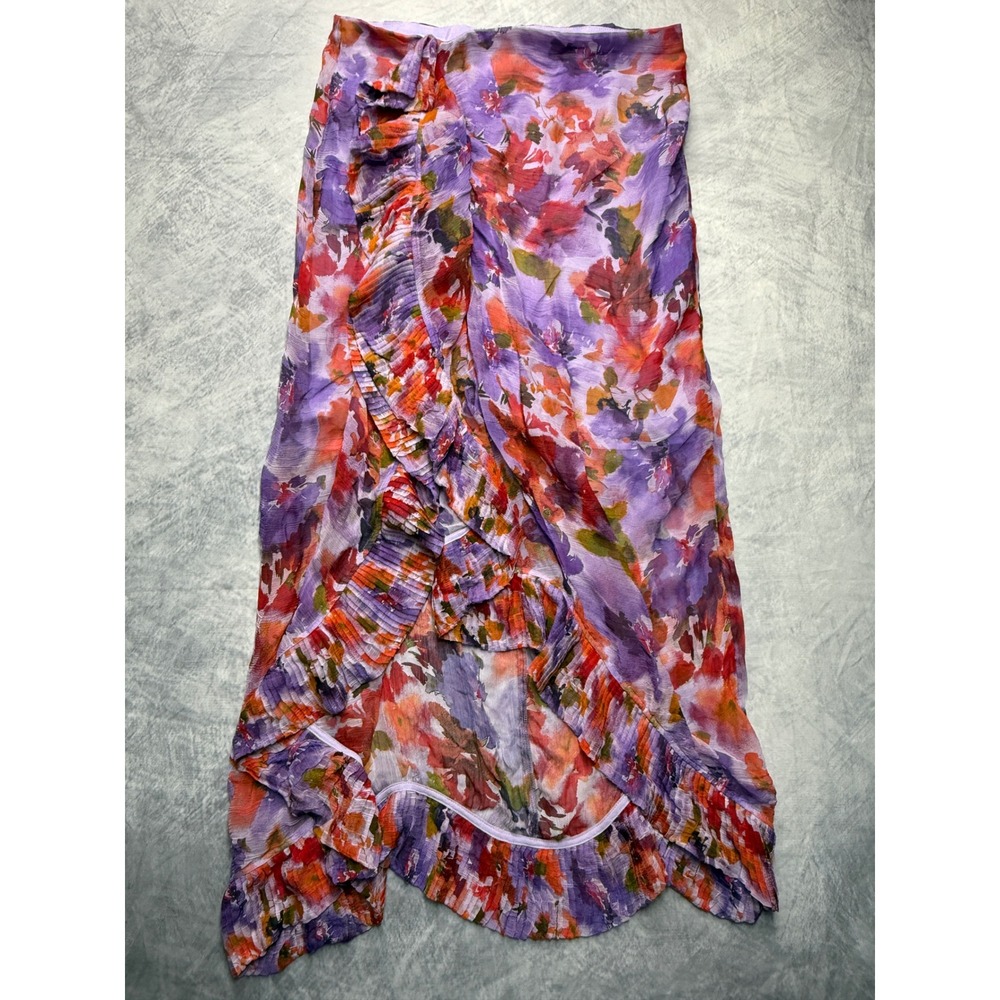 J Crew Floral Ruffle Midi Skirt womens Sz 10 cottagecore fairy grunge office